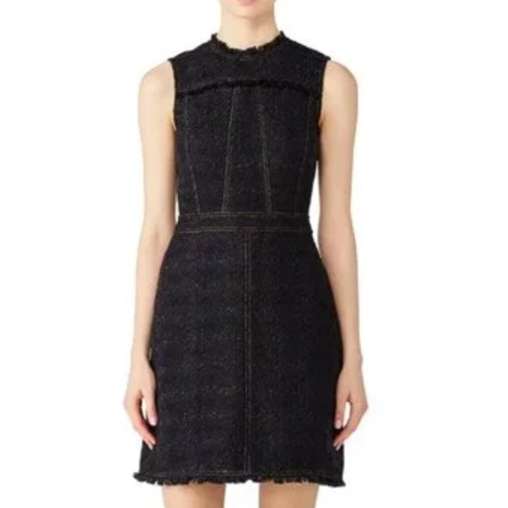 Tory Burch Aria Black Metallic Tweed Shift Dress – Size 10